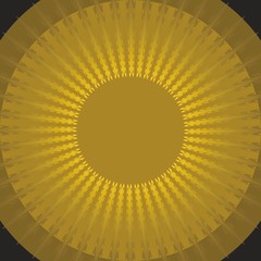 Mystic sun shape on black background. Gold sun. Phantasy sun. Circle yellow aura. Vector stylized sun.