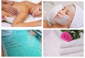 Spa, and relaxation concept. Skin care, Beauty treatments collage.