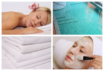Spa, and relaxation concept. Skin care, Beauty treatments collage.