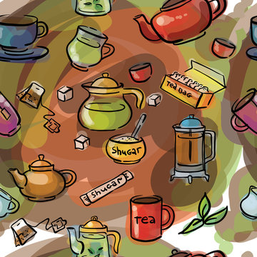 seamless Watercolor sketch tea