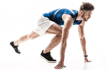 Cheerful male jogger is ready to run