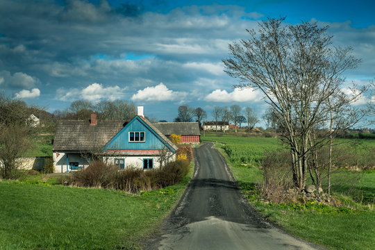 Isolated farmhouse at the countryside of Scania County, Sk&aring;ne l&auml;n, South Sweden...Photo taken on 18th April 2014