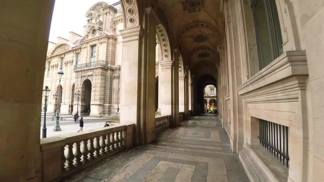 Louvre. The famous art museum in Paris. France.  Shot in 4K (ultra-high definition (UHD)).

