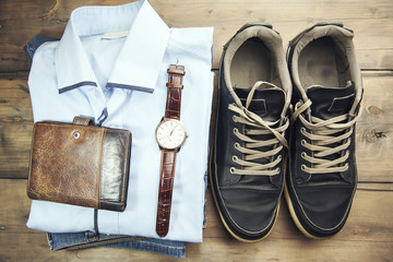 shirt, watch, shoes, jeans