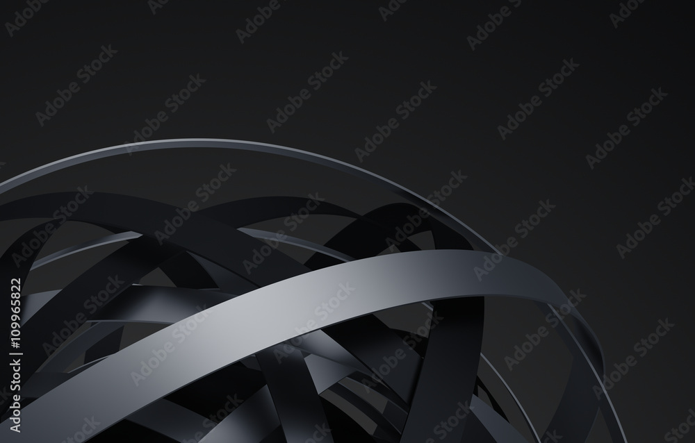 Poster abstract 3d rendering of sphere with rings in empty space. futuristic shape. surreal background.