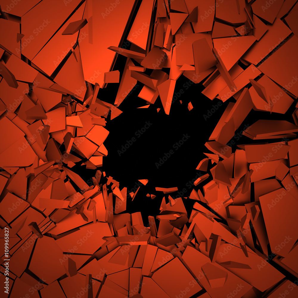 Poster abstract 3d rendering of cracked surface. background with broken shape. wall destruction. explosion 