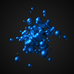Abstract 3d rendering of chaotic liquid in empty space. Background with dynamic fluid splash. Design element.
