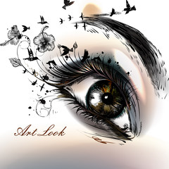 Fashion illustration with hand drawn female eye beautiful art lo