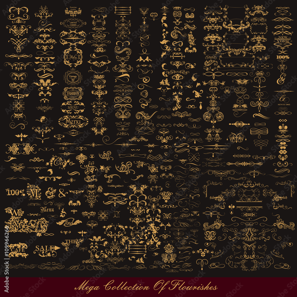 Wall mural vector set of calligraphic elements for design. calligraphic vec