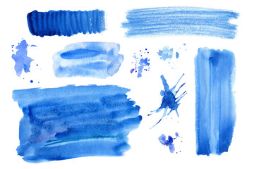 Blue blot and stain.Watercolor background.Abstract texture watercolor hand drawn illustration.Blue splash
