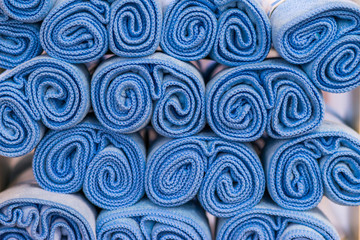 Piles of blue towels