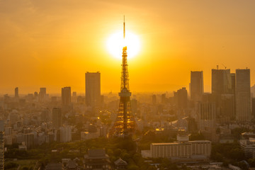 tokyo tower with sunset