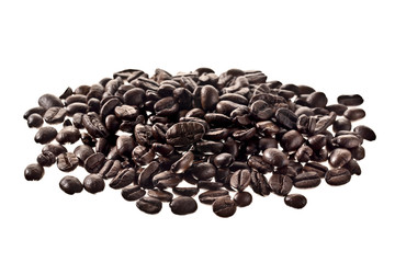 heap of coffee beans on white.