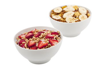 bowl of cereals with fruit toppings
