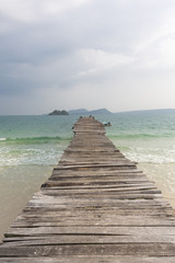 Jetty and small boat at Koh Rong island, Cambodia, South East Asia