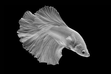 white Fighting fish isolated on a black background.