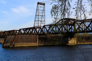 Vintage metal railroad bridge outside Albany NY