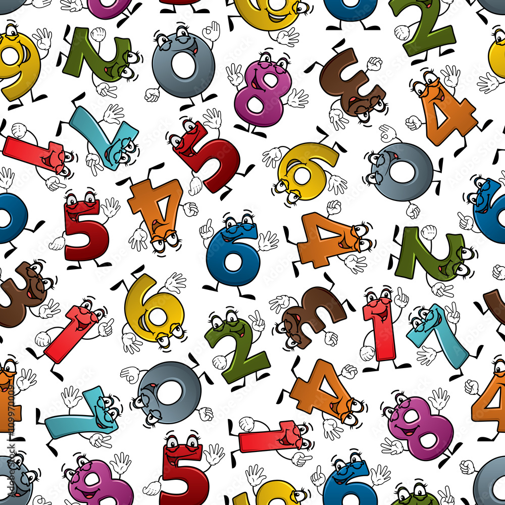 Poster funny colorful cartoon numbers seamless pattern