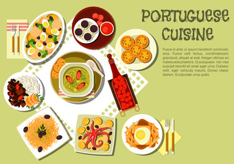 Bright national dishes of portuguese cuisine icon