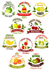 Fresh fruits retro icons for agriculture design
