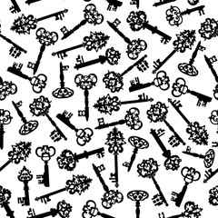 Vintage victorian forged keys seamless pattern