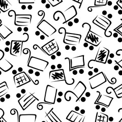 Black and white seamless shopping carts pattern