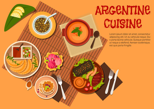 Argentine asado dishes with desserts flat icon