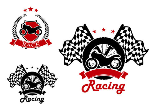 Motosport and racing icons with heraldic elements