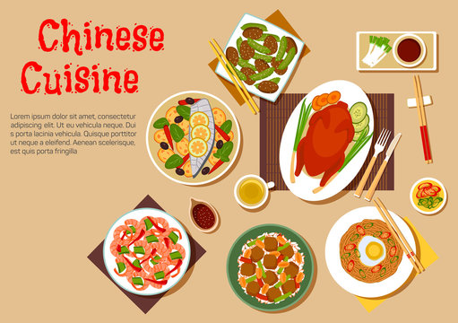 Popular dishes of chinese cuisine icon, flat style