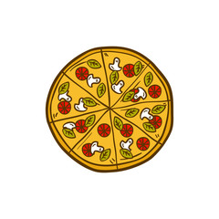 Vector cartoon hand drawn pizza logo illustration
