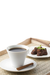  black coffee with chocolate candies