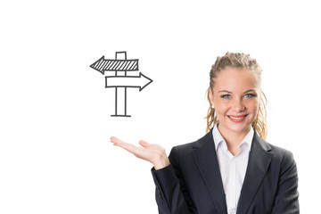 Success businesswoman showing business icon and chart