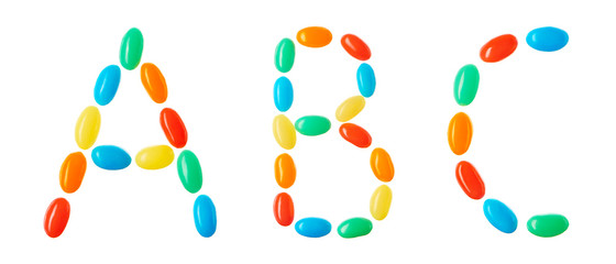 ABC lettering made of multicolored candies