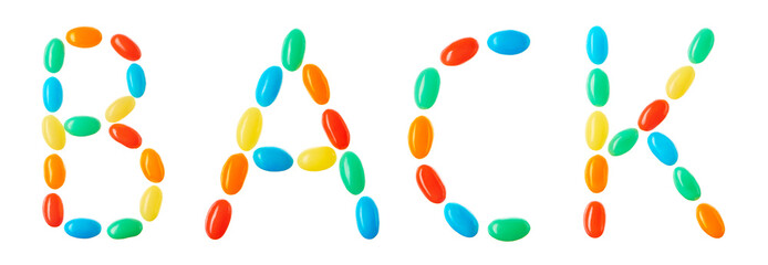 Back lettering made of multicolored candies