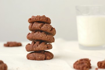 Cocoa biscuits on the plate withe glass of milk