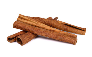 Cinnamon sticks on white background.