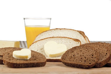 heart shaped butter and bread