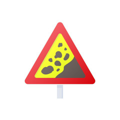 Falling rocks warning traffic sign icon