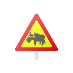 Elk road sign icon, cartoon style 