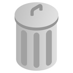 Grey trash can icon, isometric 3d style 