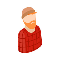 Man with a beard in a hat icon, isometric 3d style