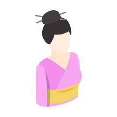 Asian kimono woman icon, isometric 3d style