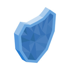 Blue glass shield icon, isometric 3d style