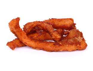 Fried pork - Dry pork on white background