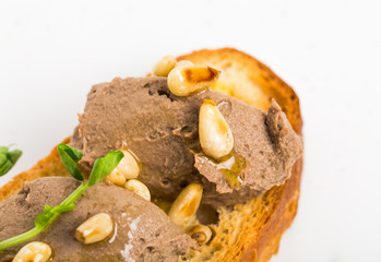 Delicious bruschetta with chicken liver pate.