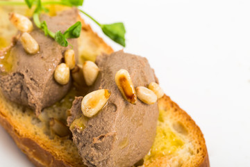 Delicious bruschetta with chicken liver pate.