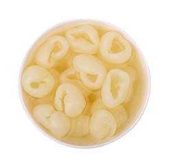 Top view Longan syrup in a bowl  on white  background
