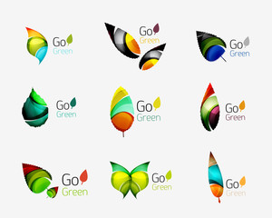 Colorful geometric nature concepts - abstract leaf logos, multicolored icons, symbol set