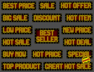Naklejka premium Sale tags. Sale banners set. Letters of triangular mosaics in yellow, red colors. Geometric design. Vector illustration. Shopping