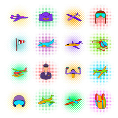 Aviation Icon Set, pop-art style